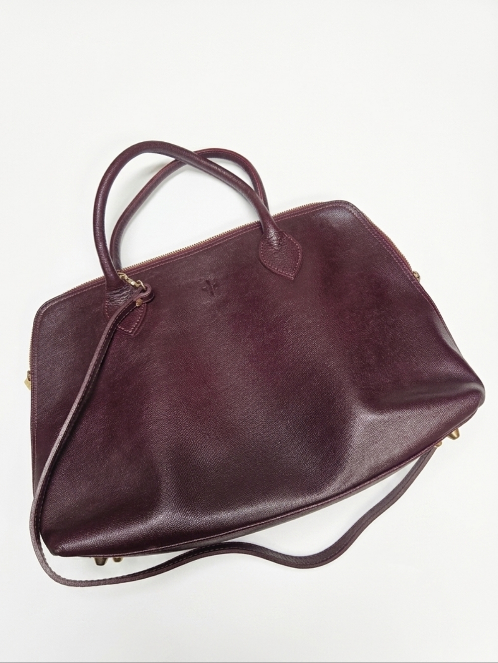 Leather Satchel Handbag in Deep Plum - Women Bags Satchels